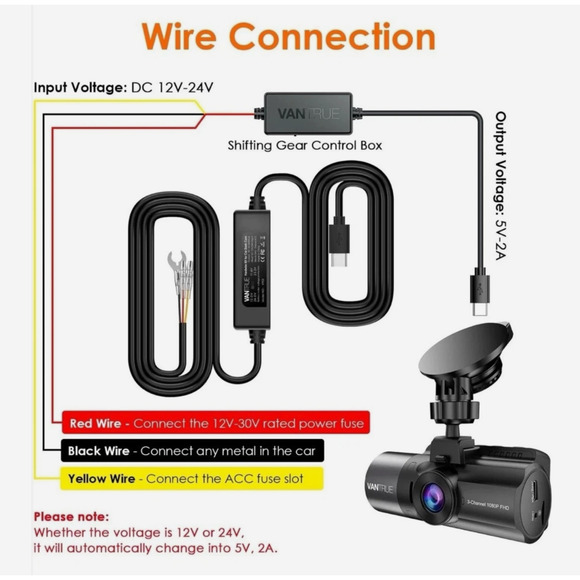 Vantrue Hardwire Kit for Dash Cam | 12V-24V to 5V USB-C | Parking Mode|Fuse Taps - Picture 2 of 4